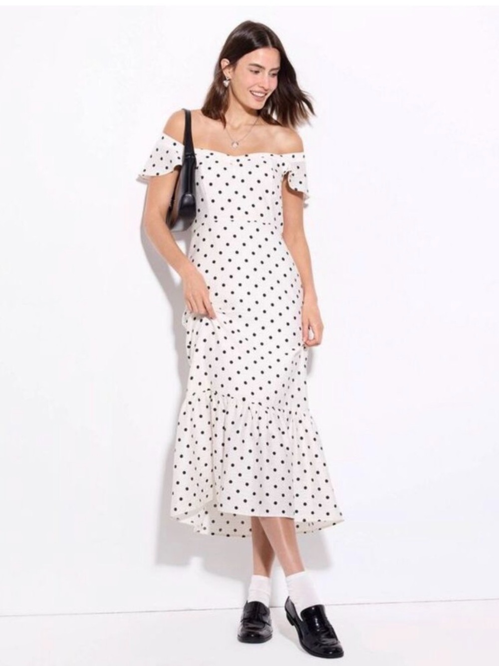 NWT - L - polka dot Women's Flutter Short Sleeve Midi Dress - Wild Fable